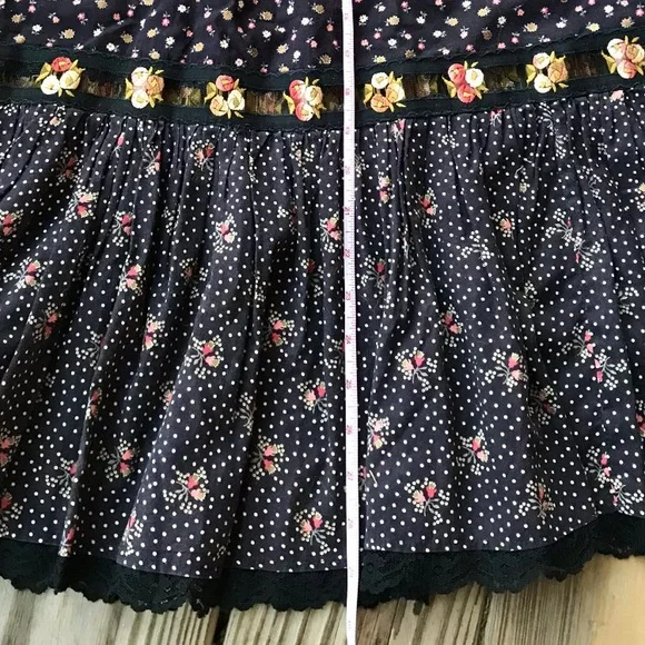 Vtg🎀Gunne Sax Black Calico Skirt Size S Prairie Midi Lace Trim👒🌾(RESERVED) - Picture 15 of 15